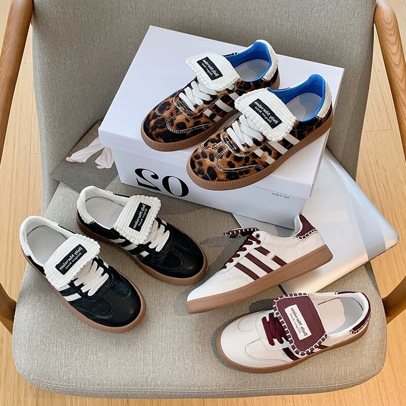 Leather Edition ~ D Horse Hair Leopard Print German Training Board Shoes Spring Autumn and Summer New European Station Color-matching Leisure Sports Small Single Shoes for Women