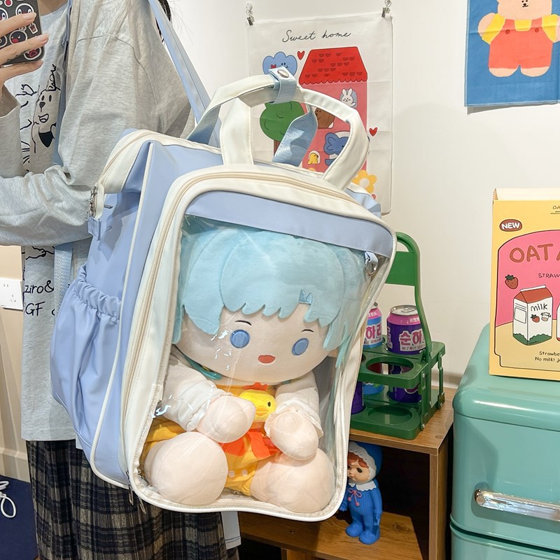 Japanese Second-dimensional Mouth-clamping Pain Bag Girl's Handbag 40cm Baby Bag Large Capacity Transparent Backpack for Female Students
