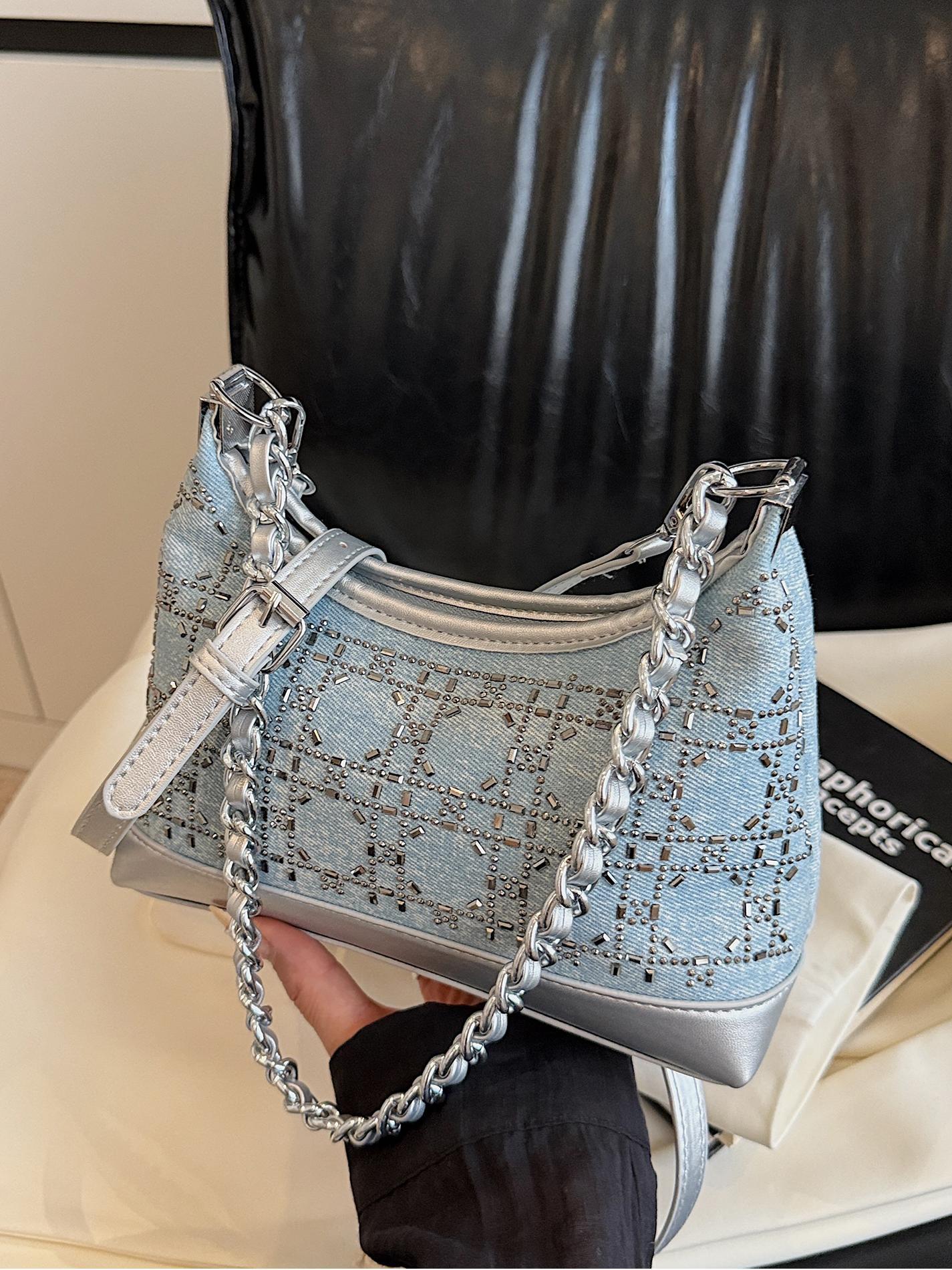 Bolso de axila de estilo occidental de moda para mujer 2025 nuevo bolso de hombro de lujo ligero de moda salvaje cadena bolso de mensajero de mezclilla