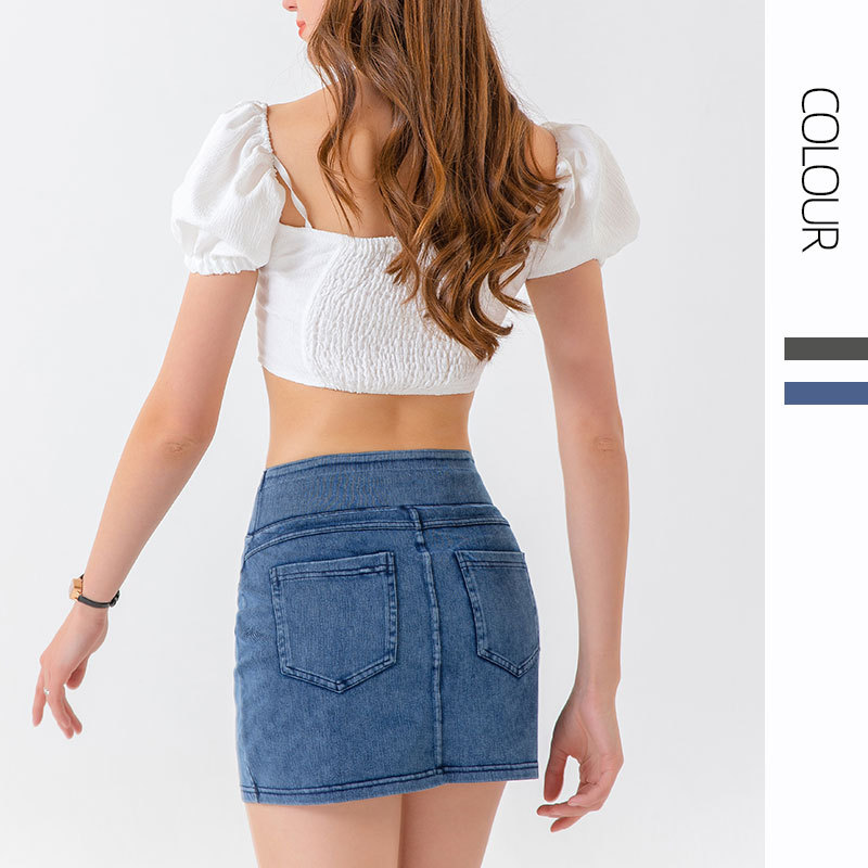 Cross-border para jeans de cintura alta falda de busto, elástico, sexy, abdominal, elevación de caderas, vestimenta de yoga, falda corta