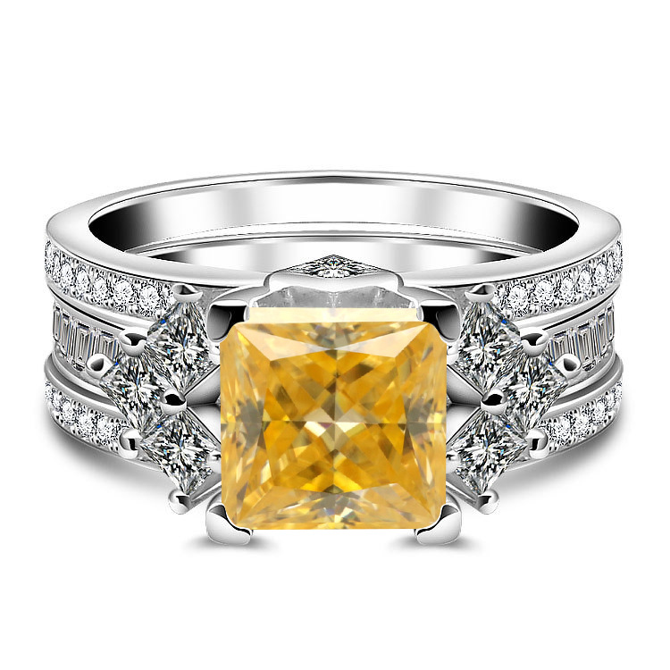 3 quilates 8mm princesa anillo cuadrado anillo de piedra de mosaico de color con certificado de Gra S925 plata esterlina anillo de mosaico de mujer