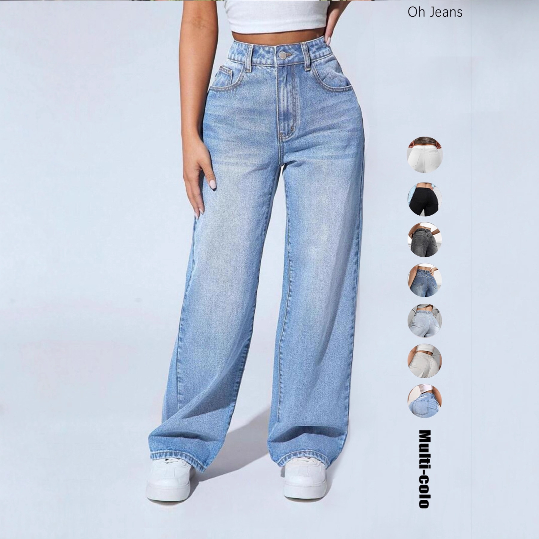 Women's Stretch Waist Straight Leg Denim Jeans - Comfortable Casual High-Rise Trousers For Everyday Wear_mkmklike.com