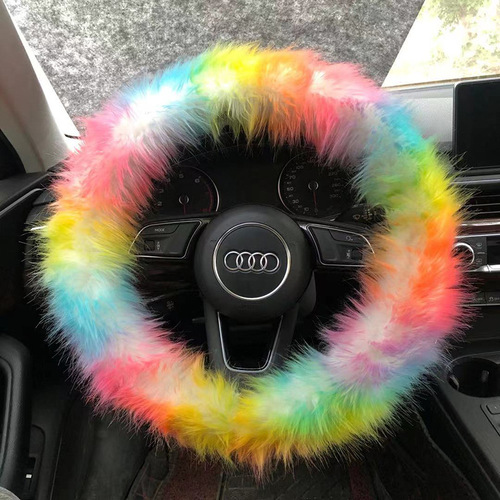 Colorful Steering Wheel Cover Fox Fur Style New Model Long Plush Car Steering Wheel Warmth Set Cross-border Supply