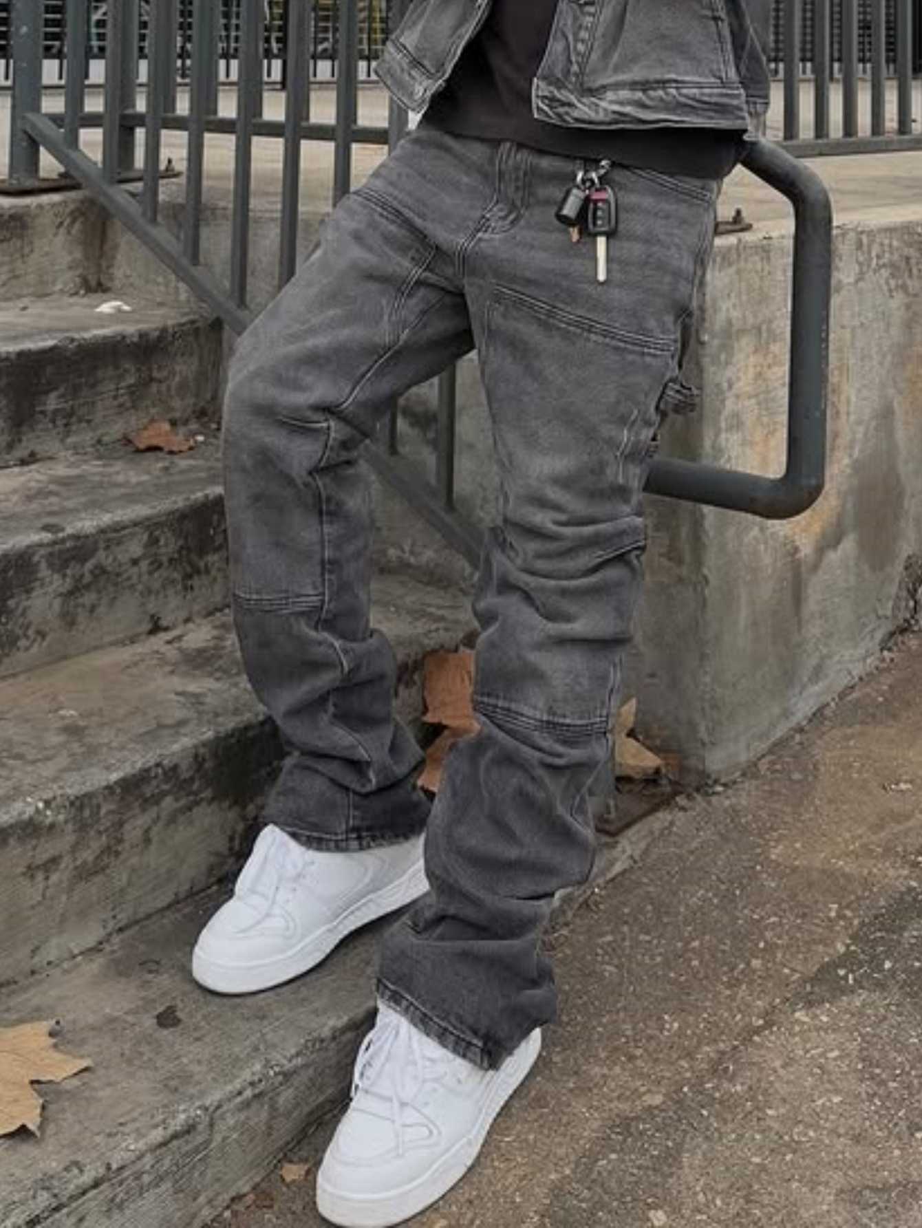 Men's Loose Fit Wide Leg Jeans Casual Ripped Hip Hop Style Stretch Flare Long Pants mid Waist Blue_mkmklike.com