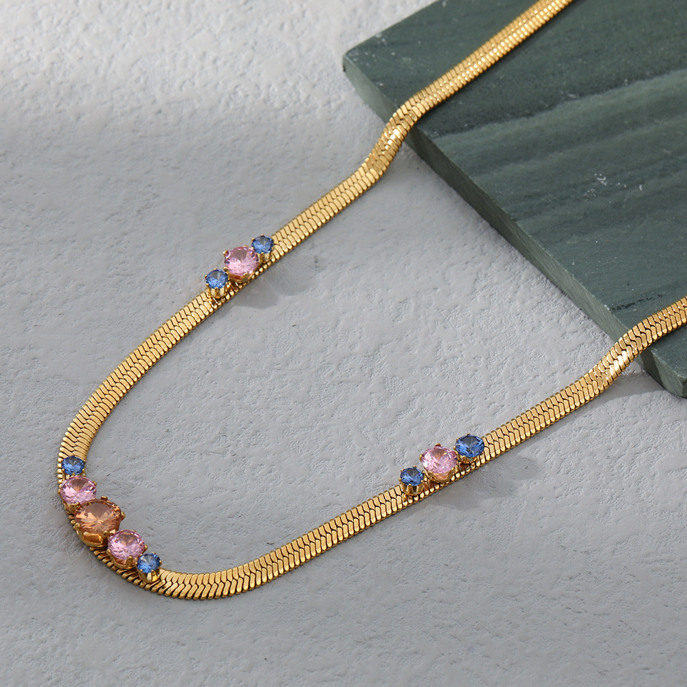 Fashion Geometric Stainless Steel Inlay Zircon Necklace Colorza_colorza_6