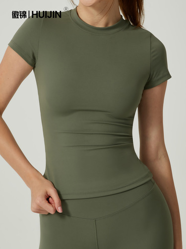 Cross-border spot yoga short-sleeved round neck slimming quick-drying breathable yoga top women's shaping elastic sports top