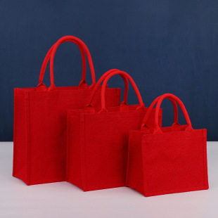 Red portable linen bag large capacity linen tote bag hand gift bag printed logo enterprise briefcase linen bag