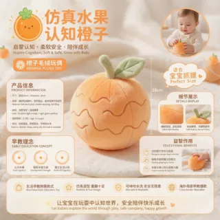 毛绒玩具定制跨境仿真橙子公仔水果造型助力生活认知启蒙公仔定做