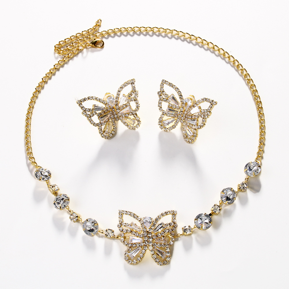 Aliexpress nueva mariposa Jewelry Set de diseño sensación de diamante collar pendientes Joyería Set