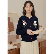 【ED定单】立体花朵刺绣针织衫女2025秋冬新款圆领长袖山羊绒上衣