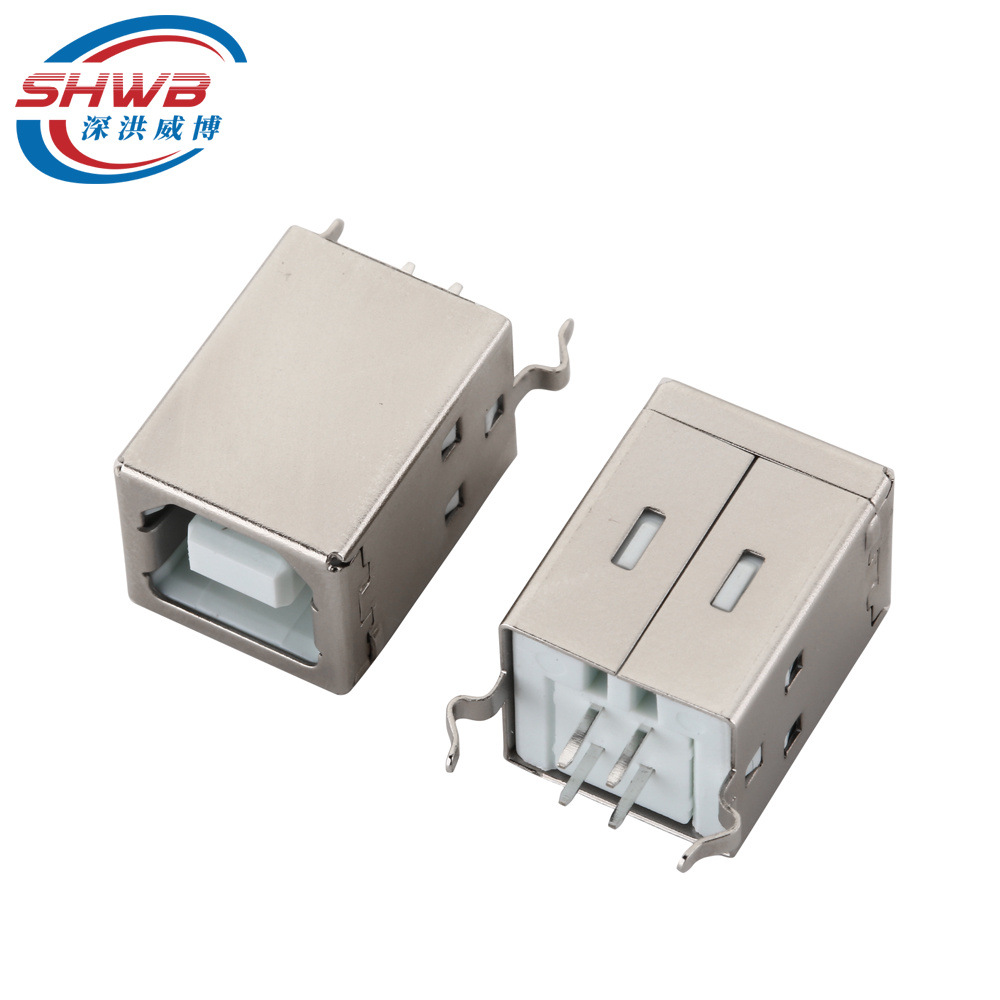 USB B型母座180度DIP立式直插弯脚USB母座D口打印机插座USB连接器