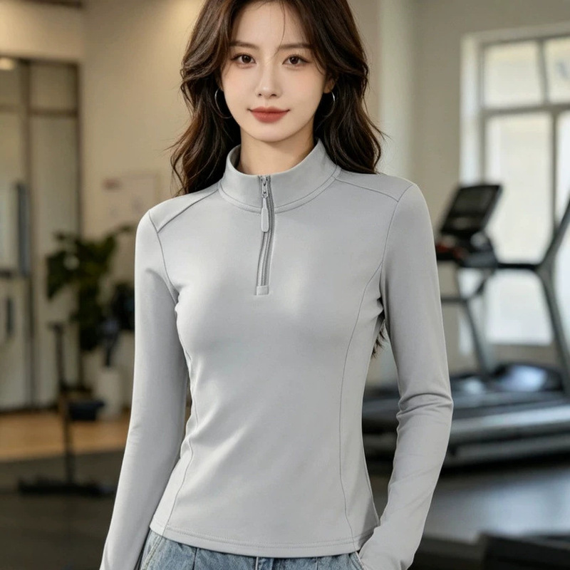 Stand-up collar half-zip base layer jacket, suitable for men and women, casual sports long-sleeve pullover sweatshirt, autumn and winter top for women