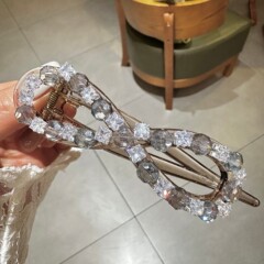 韩系水钻蝴蝶结扭扭发夹盘发头饰后脑勺平面鲨鱼抓夹高级感夹子女