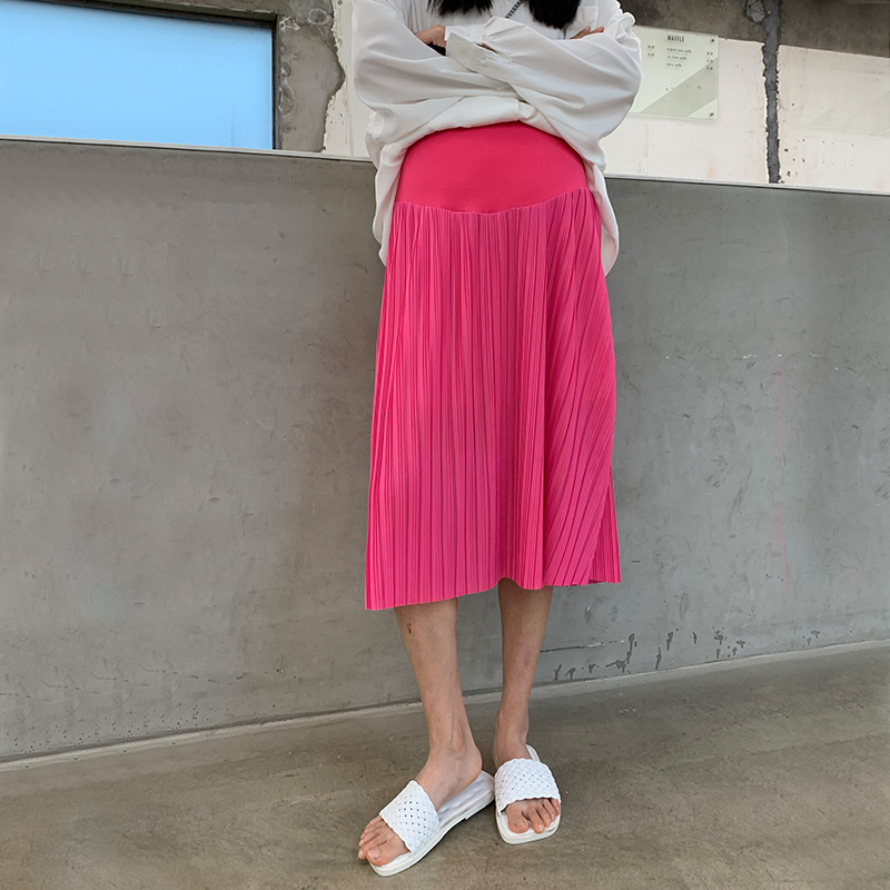 High-elastic Abdomen-supporting Summer Pregnant Women's Skirt Pressfolded Large Size Cyber Popular Pregnant Women's Chiffon Skirt Mid-length Skirt