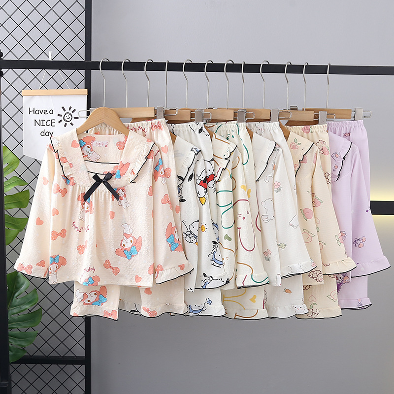 Children's Pajamas Girls' Spring and Autumn Long Sleeve Thin Little Girl Princess Style Kulomi Cartoon Cute suit Home Clothes