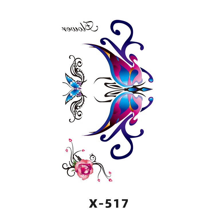 Arco de flor pequeña pegatinas de tatuaje fresco 3D dibujos animados transfronterizo Henna rosa impermeable texto en inglés pegatinas de tatuaje