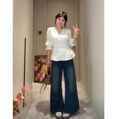 2025秋季新款大码女装胖法式蕾丝拼接长袖衬衫女显瘦上衣8287