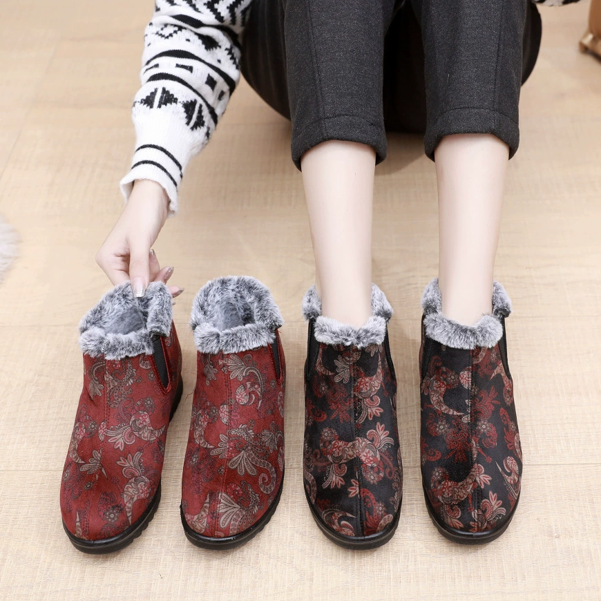 Зимняя утолщенная Женская обувь среднего и пожилого возраста, обувь из старой Пекинской ткани, хлопковые сапоги на флисовой подкладке, противоскользящие теплые сапоги для пожилых бабушек