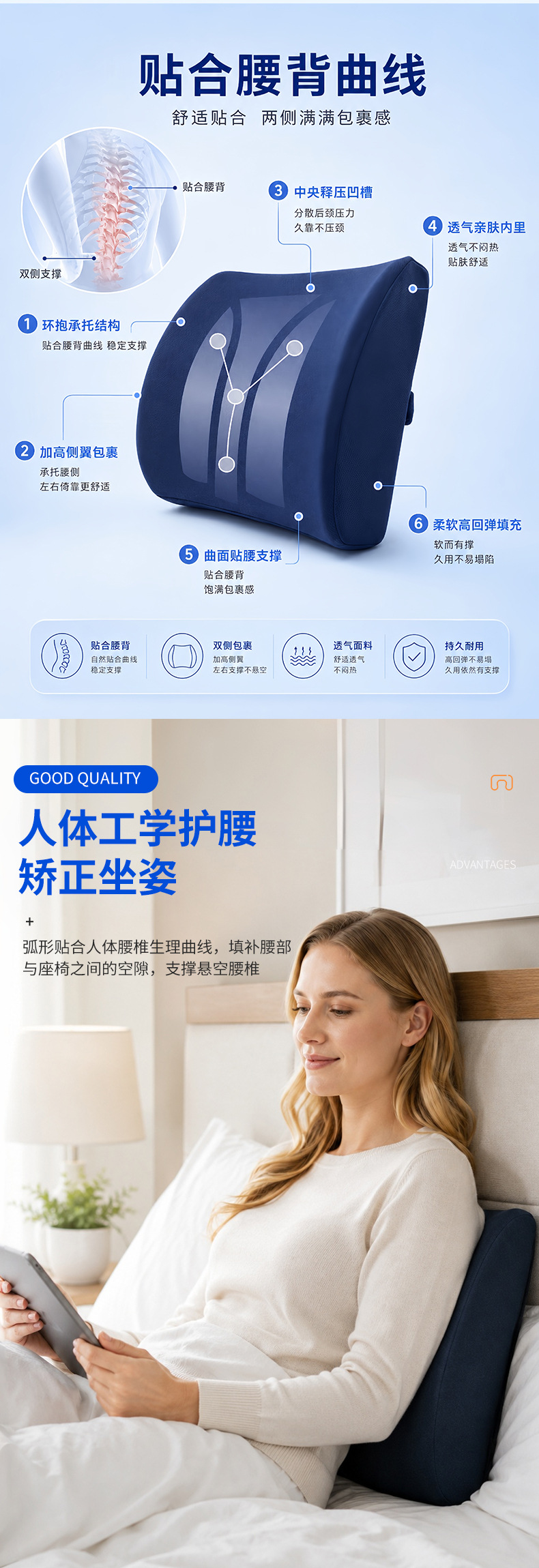 Gel lumbar support cushion for office, waist support pillow, back support for long-term sitting, lumbar pillow, backrest support cushion