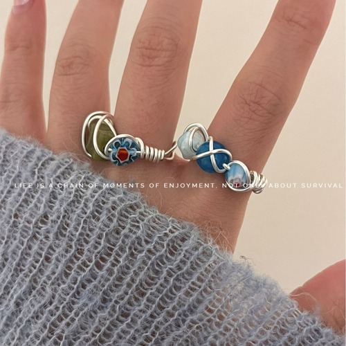 New Chinese-style handmade bead natural stone open overlay ring for women, Instagram versatile cool-colored ring