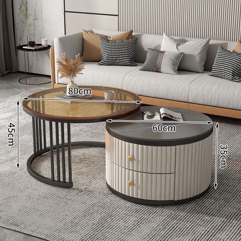 Mesa de café nórdica moderna simple apartamento pequeño Placa de roca mesa de café combinación redonda Luz de lujo sala de estar mesa de té en casa estilo crema