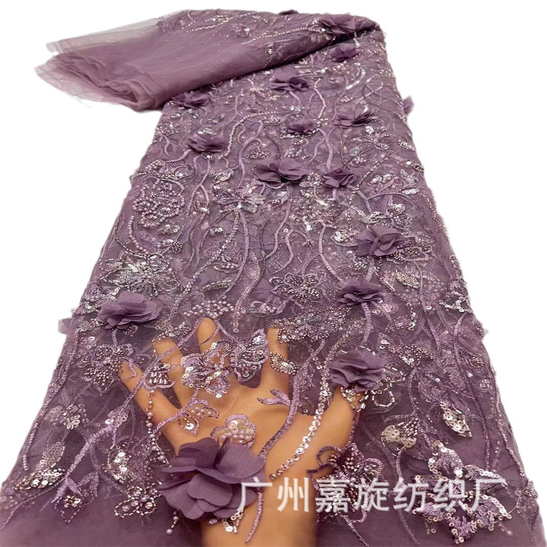 Burbuja rosa esquinilla tela de gaza de malla de encaje tridimensional chiffon flor de tubo de perlas vestido de boda tela de ropa