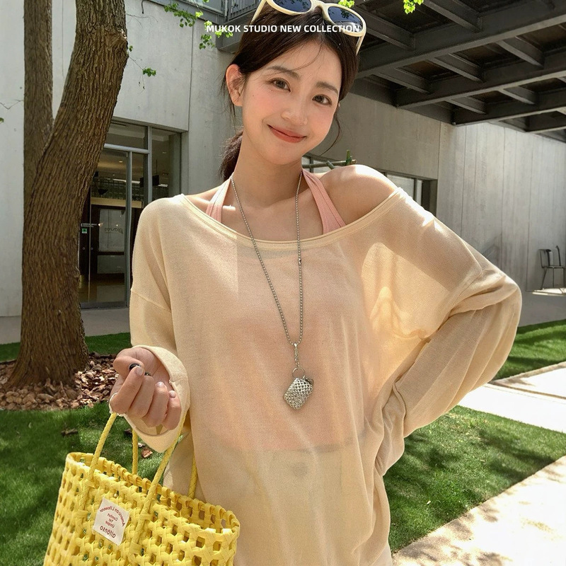 [In-stock at the factory] 100% Lyocell Tencel light and cool sun-protective cover-up with halter neck camisole two-piece set