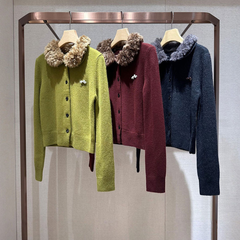 Mo Shuweiya 2026 Autumn New Korean Style Tweed Detachable Fur Collar Single-Breasted Knit Sweater XSJ4M10D