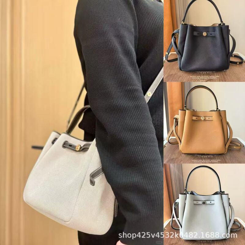 Factory wholesale TB new model romy drawstring handbag, lychee pattern cowhide shoulder crossbody bag, genuine leather handbag