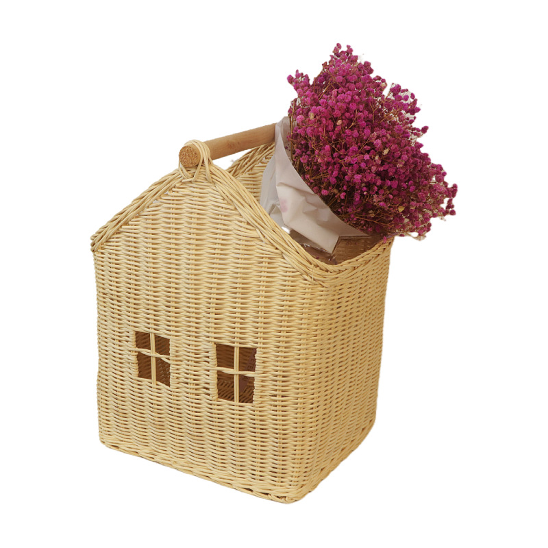 Canasta de flores decorativa de ratán nórdico Canasta tejida a mano Adornos de almacenamiento de mesa Juguetes para niños Canasta de casa de almacenamiento