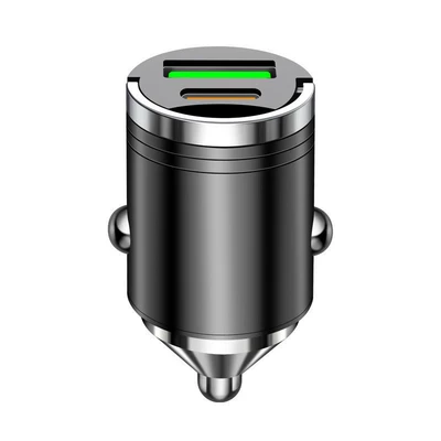 One to Two USB Cigarette Lighter | Mobil şarj cihazları - bare-metal-opp-bag-pull-ring-alloy-tip-100w-black