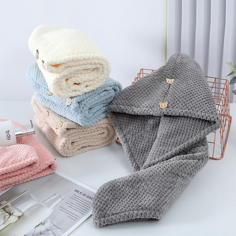 High-end Japanese pure color high-density coral velvet hair wash bag hair dry cap women hair hood hair dryer for women with dry speed, thick double pineapple pattern hair dryer hood