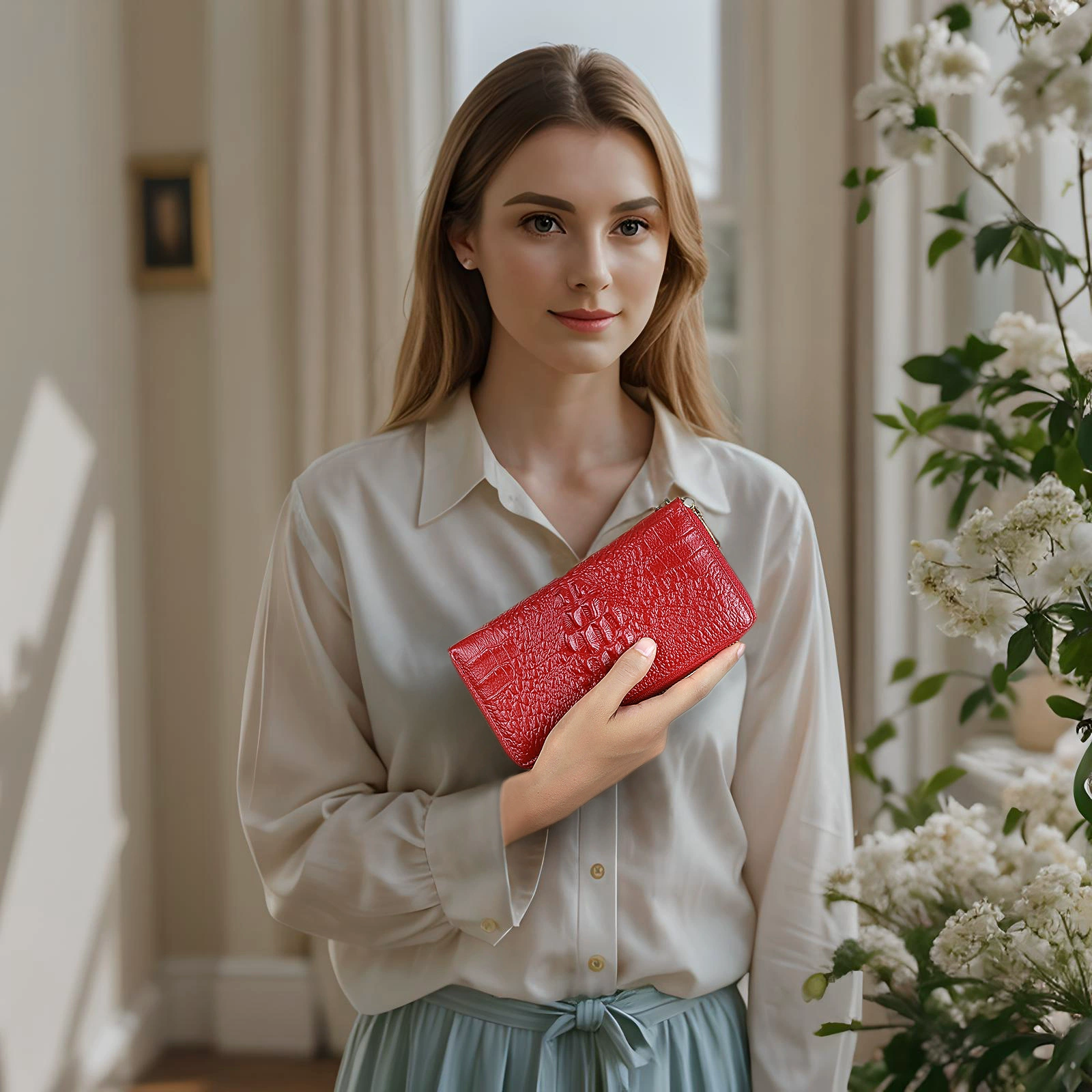 Кошелек, длинная сумка через плечо, сумка с ручкой, кожаный маленький клатч на молнии, цепочка, натуральная кожа, коллекция 2023