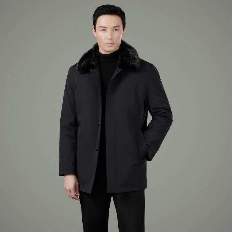Brand Men's Mid-Length Fox Fur Collar Gold Liner Middle-Aged and Elderly Dad's Winter Thickened Jacket Brand Men's Mid-Length Fox Fur Collar Gold Liner Middle-Aged and Elderly Dad's Winter Thickened Jacket