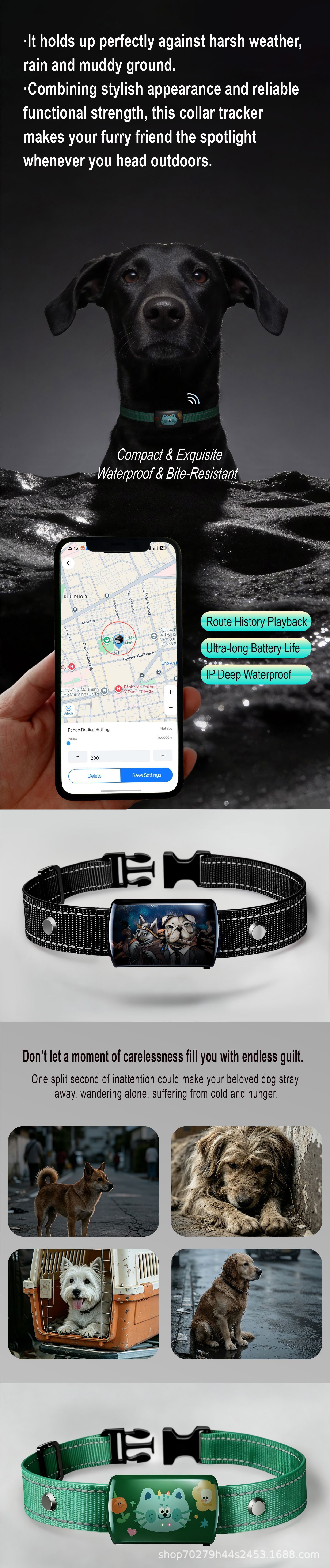 Cross-border pet GPS tracker with real-time tracking and free Google Maps platform
