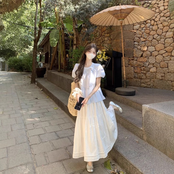 White lace summer shirt with bow