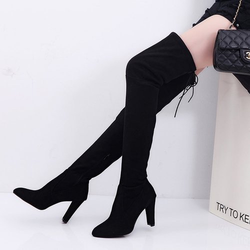 2025 women's elastic faux fur over-the-knee high boots with fashion style
