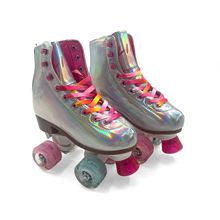 厂家直供银色镭射双排轮滑鞋成年四轮旱冰鞋专业初学者溜冰鞋批发