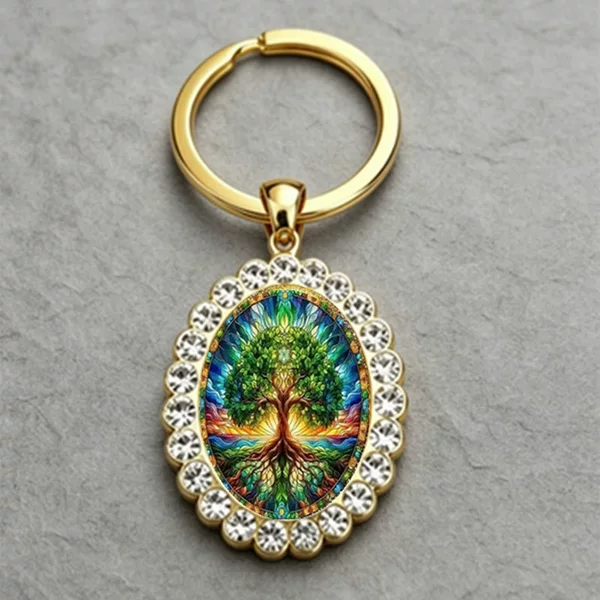 Cross-border new product hot seller: Exquisite pattern alloy base glass pendant keychain accessory, direct from the manufacturer