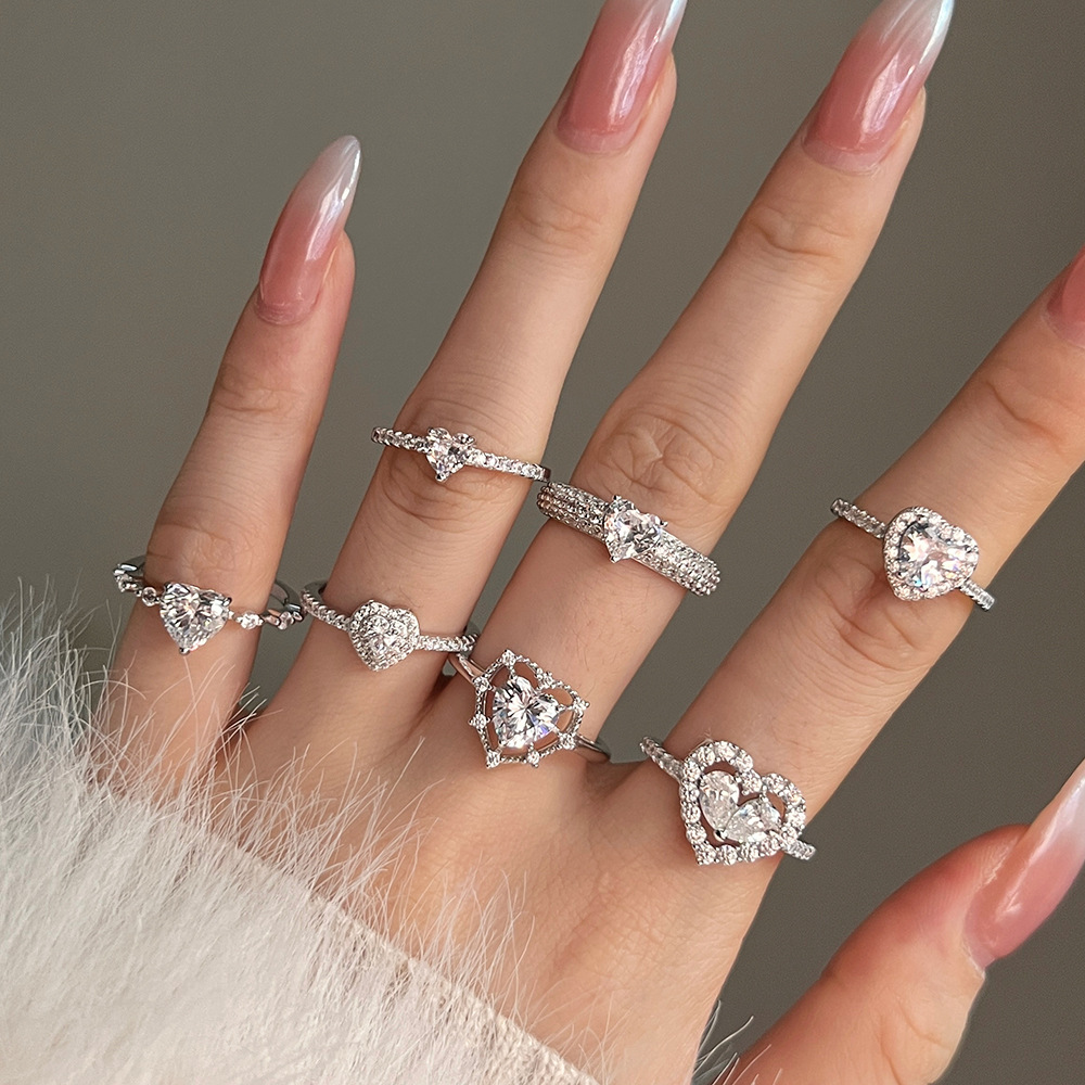 3g Weight Zircon Inlay Material Rings Classification 5, 9 Ring Size Banquet, Daily Occasion 925 Sterling Silver Material Heart Shape Pattern 2025 Spring and Summer Season Women's Gender Plating Design Elegant, Simple Style Style 925 Sterling Silver Zircon Heart Shape Rings 925 Sterling Silver Rings 3