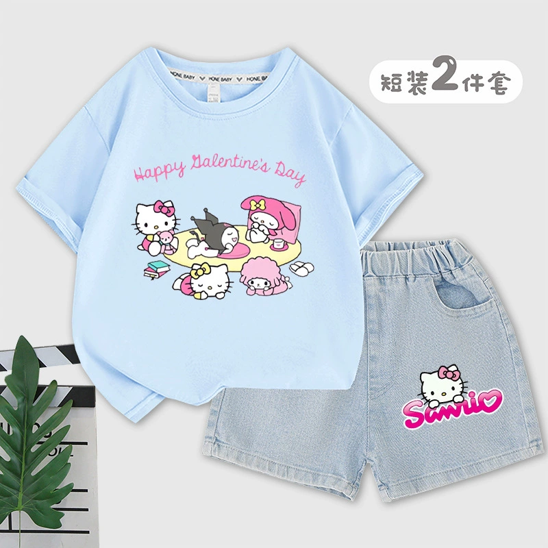 Hello kitty, футболка с коротким рукавом, шорты, брюки, набор, форма, для подростков, с коротким рукавом