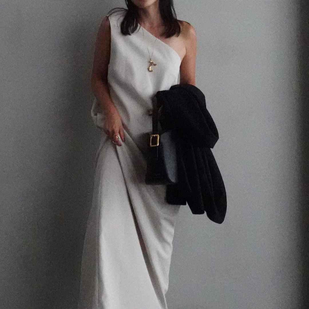 Сушеный журавль Весна и лето новые японские ins Blogger модное ретро-платье на одно плечо прямое платье для похудения для женщин