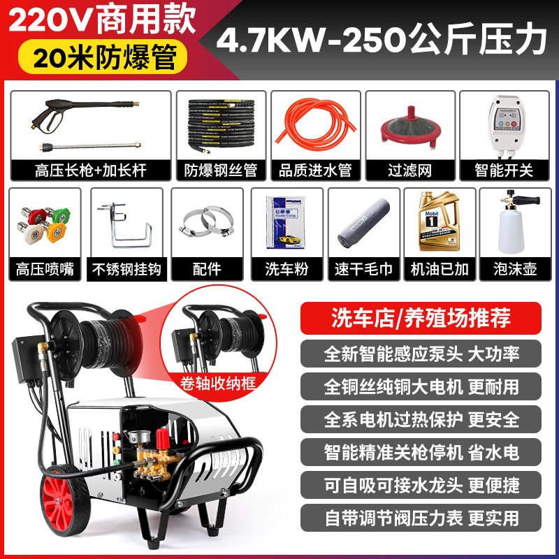 Negro gato industrial comercial ultra-alta presión lavadora de coches domésticos de alta potencia Granja tienda de lavado de coches automática 220V