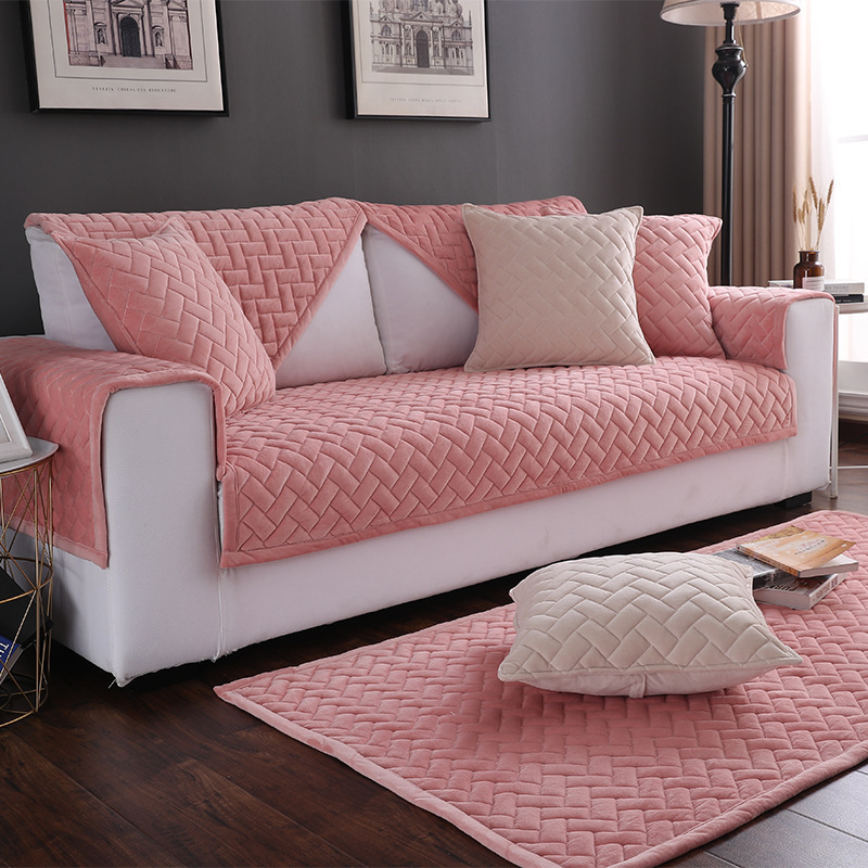 Plush Modern Simple Seat Cushion Thickened Non-Slip Leather Sofa Winter Style Cover Towel_voghion.com