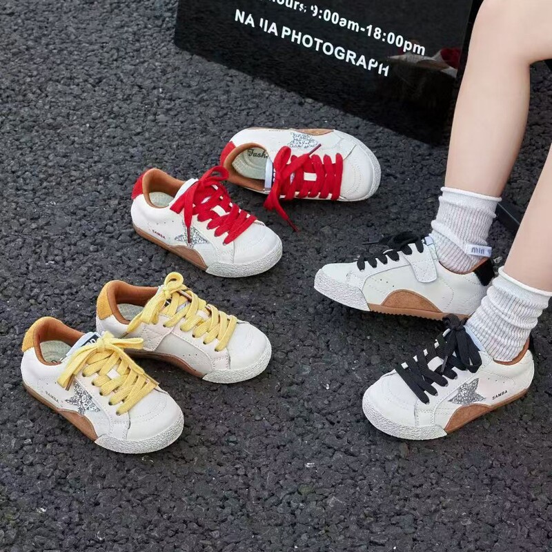 Girls' Sequin Star Sneakers 2025 Autumn New Boys' Genuine Leather Training Shoes Children's Dirty Shoes Sports Shoes Trendy