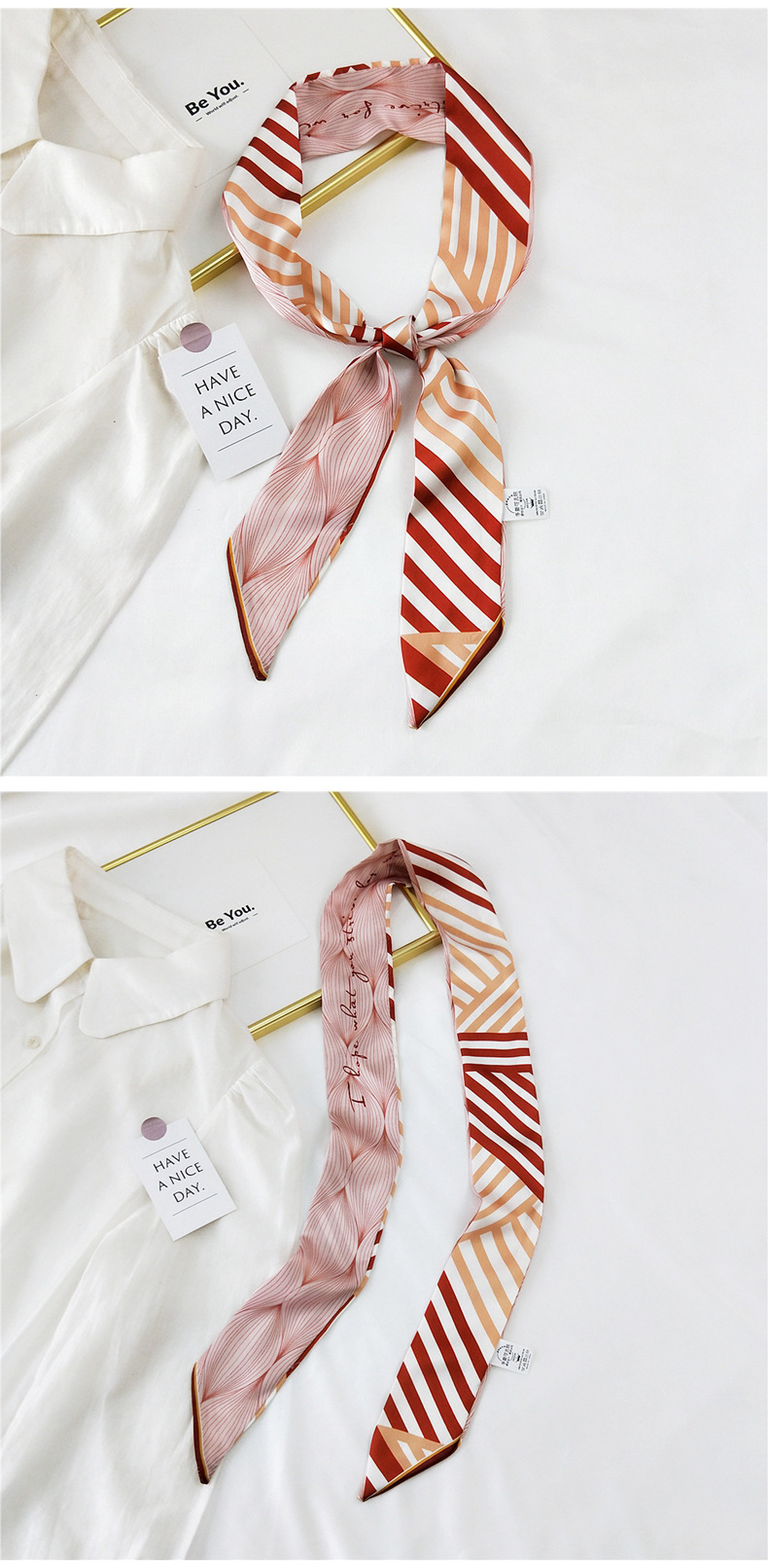 30g Weight Silk Scarf Classification Travel Occasion Unisex Gender Sweet Style White, Red, Green, Blue, Gold Color New Long Korean Style Fashion Printing Silk Scarf 11