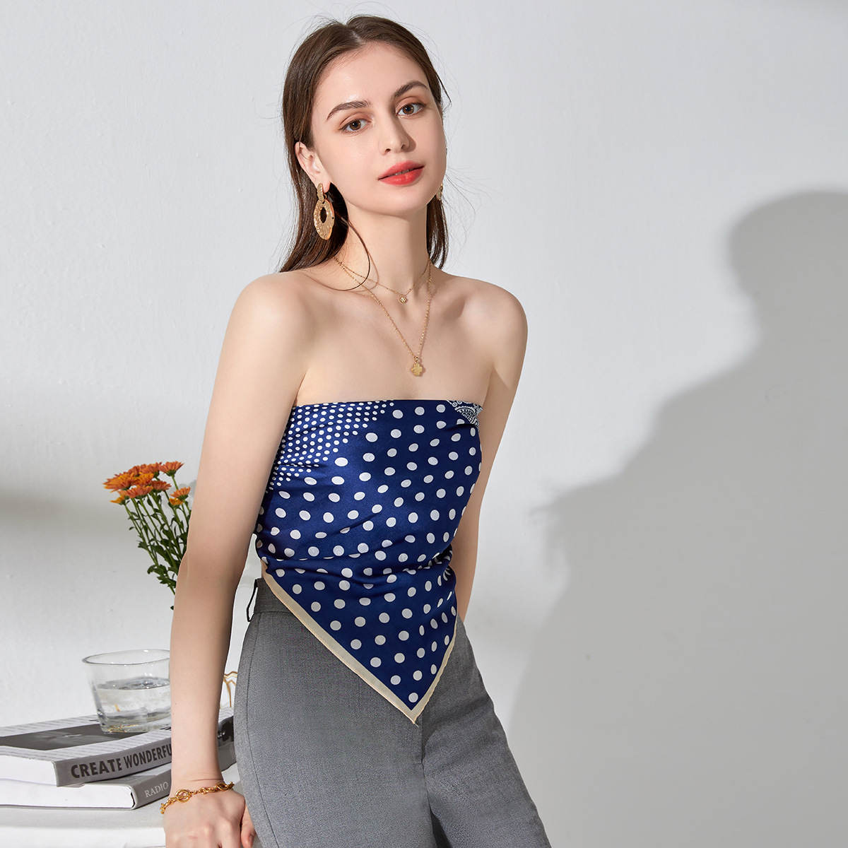 47g Weight Silk Scarf Classification Street, Shopping Occasion Polyester Material Geometric, Polka Dots Pattern Spring&Summer Season Women's Gender Elegant, Lady Style Women's Elegant Lady Geometric Polka Dots Polyester Silk Scarf 1