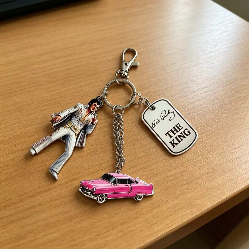 Cross-Border Elvis Presley Keychain Metal Pendant Backpack Accessory Vintage Style Celebrity Merchandise Gift