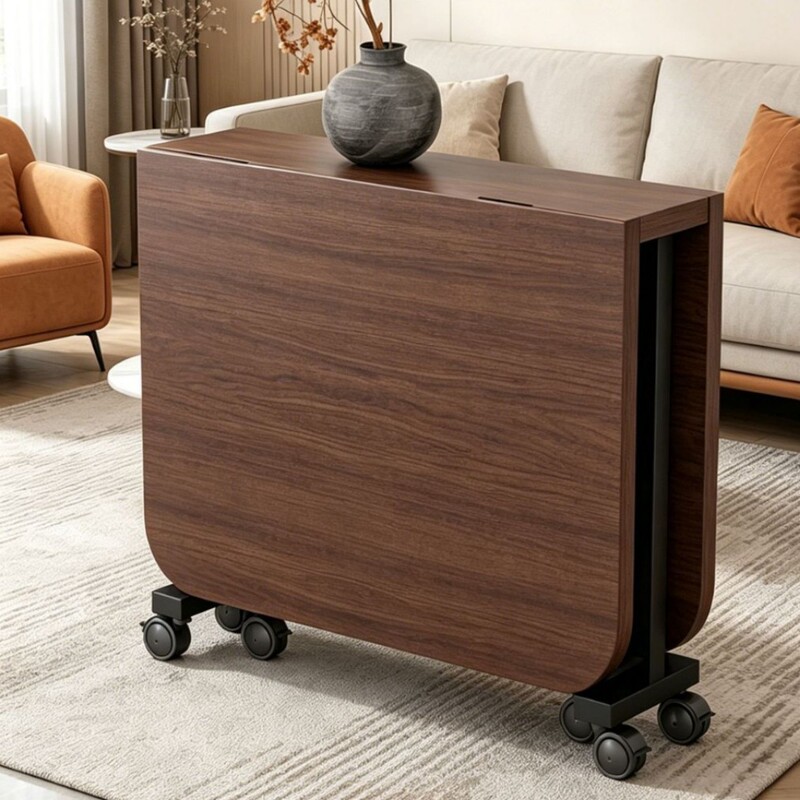 Simple Modern Rectangular Table for Home Rental, Small Apartment Dining Table with Wheels, Foldable Dining Table Simple Modern Rectangular Table for Home Rental, Small Apartment Dining Table with Wheels, Foldable Dining Table