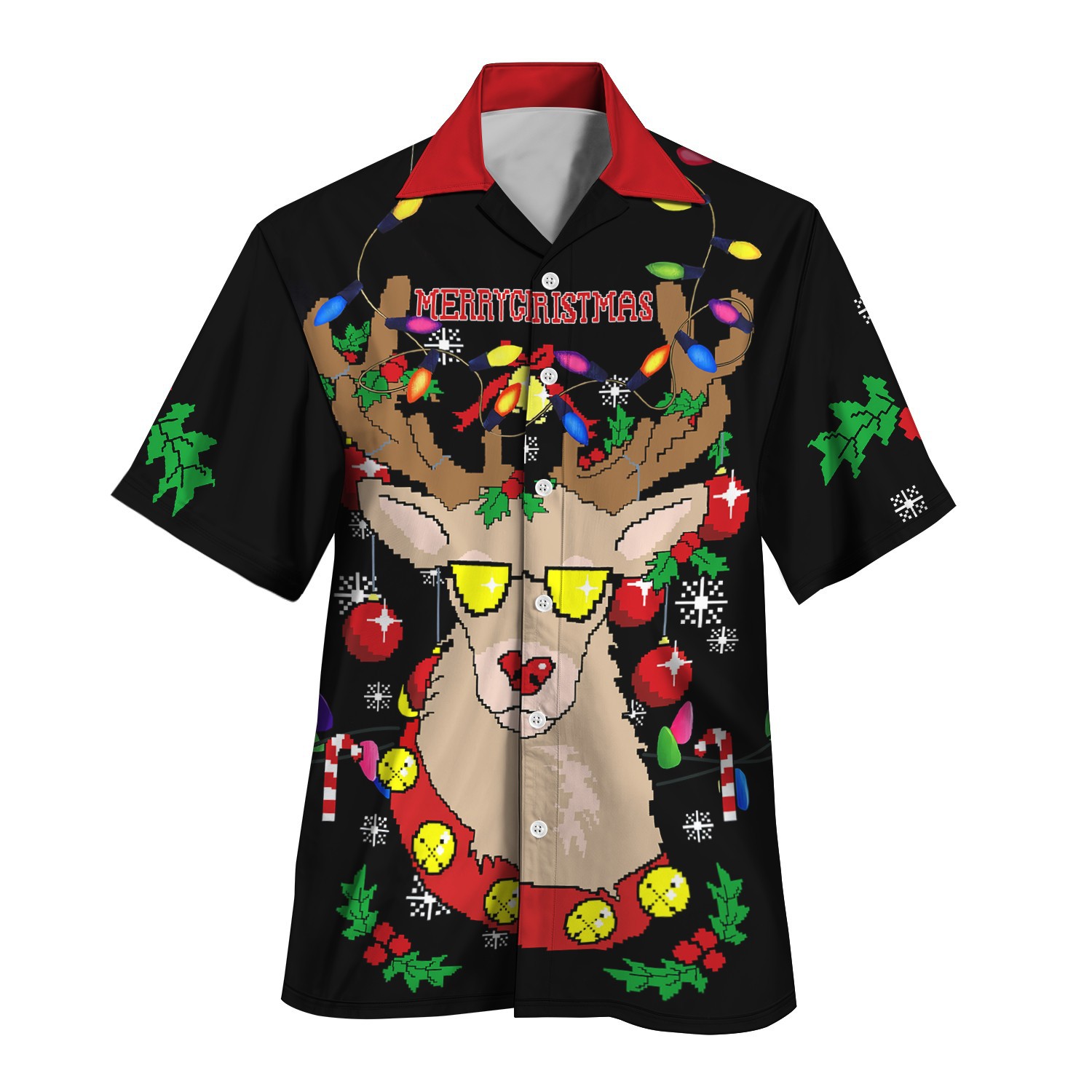 2024 otoño nuevo estilo personalidad colorido contraste color de un solo pecho cuello cubano estampado camisa de manga corta MB33